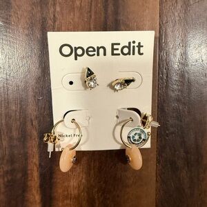 Open Edit Gold Hoop Earrings with Peach Stone Drops